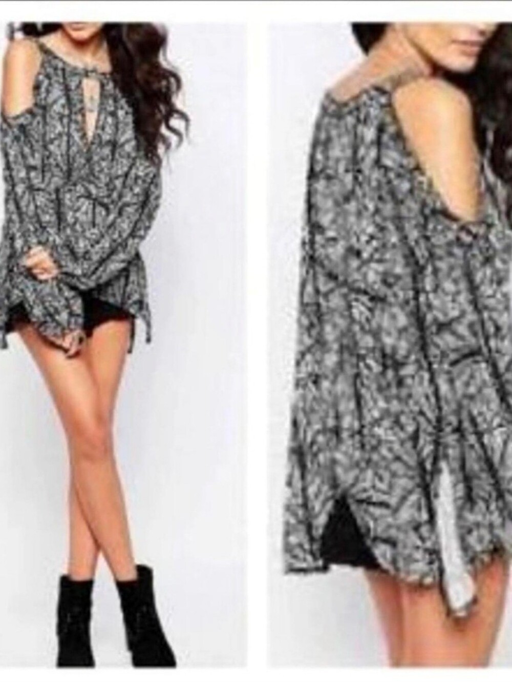 Free People new no tags small rayon linen black and white acemetrical tunic top